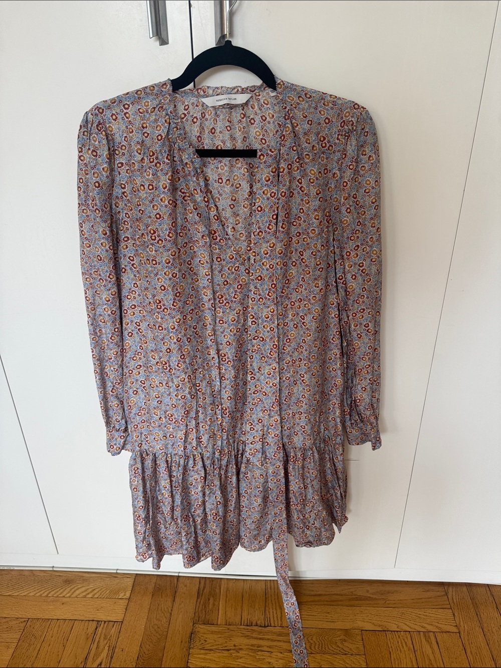 Rebecca Taylor Lavender Floral Long-Sleeve Tiered Dress